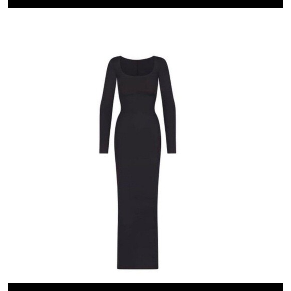 Skims Body Long Slip Dress long sleeve NWT XS onyx - Picture 1 of 4